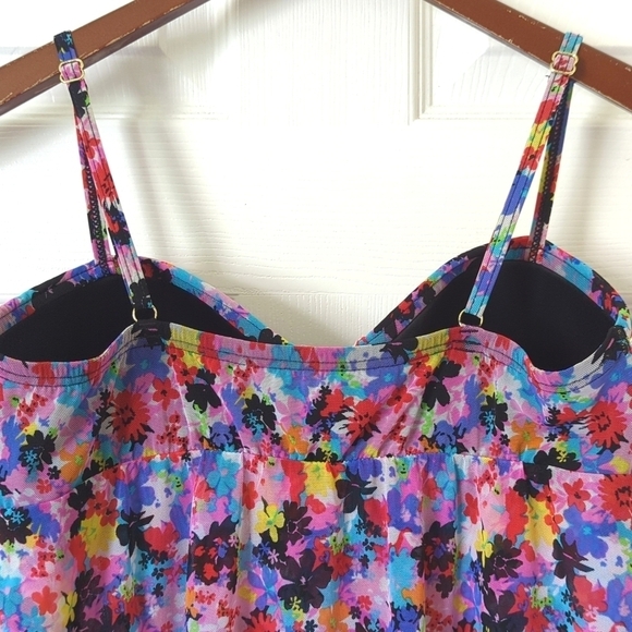 A Shore Fit Colorful Floral Mesh Sweetheart Neckline Padded Tankini Swim Top 12 - Picture 11 of 12